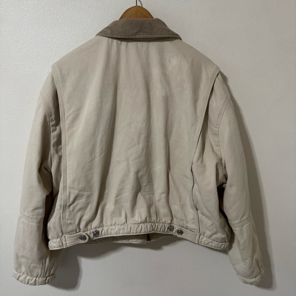 Abercrombie Crop Twill Workwear Jacket Cream Gray Corduroy Collar Streetwear-XL - Picture 3 of 13